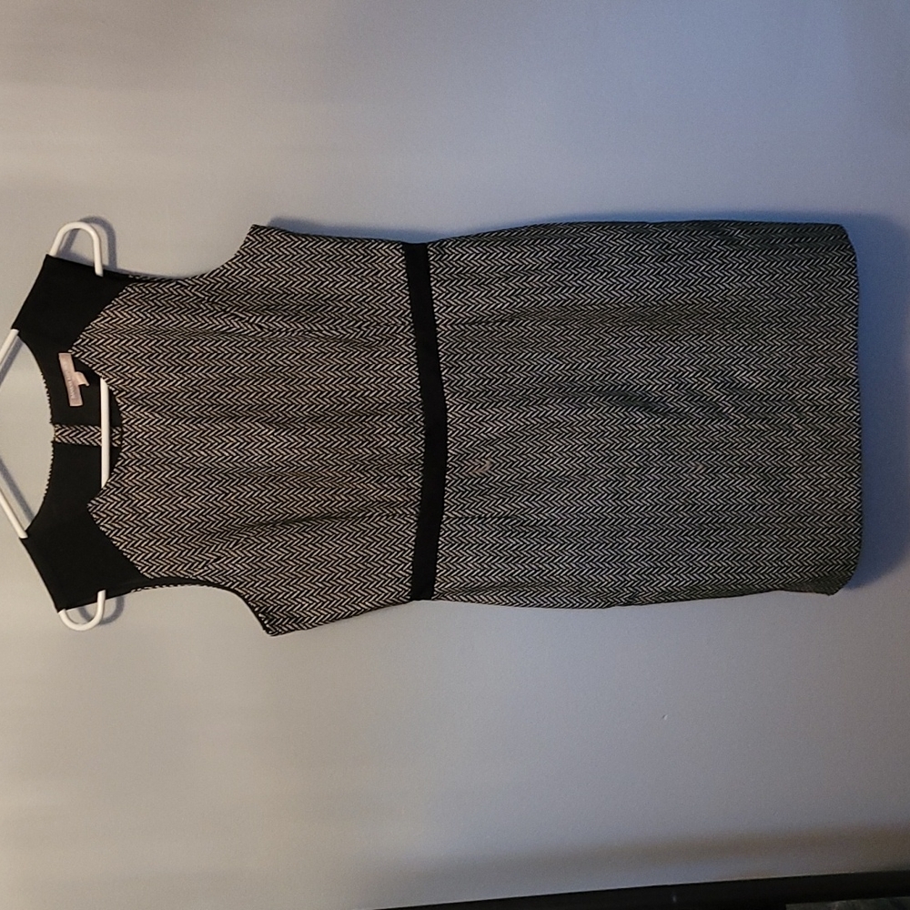 Banana Republic Black and White Houndstooth Tweed Lined Sheath Dress | S…